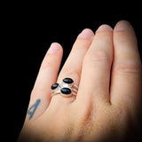 Solid 925 Sterling Silver & 3x Setting Black Onyx Stone Handmade Ring