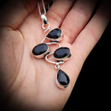 Solid 925 Sterling Silver & Natural Black Onyx Handmade Multi Setting Wave Necklace