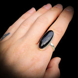 Solid 925 Sterling Silver & Long Oval Black Onyx Handmade Solitaire Ring