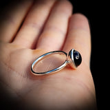 (Q) Solid 925 Sterling Silver & 10mm Natural Black Onyx Round Signet Ring
