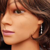 Solid 925 Sterling Silver & CZ 3 Layer Hanging Hook Earrings