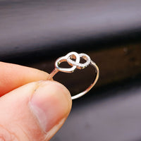 (Q) Solid 925 Sterling Silver & CZ Double Heart Ring