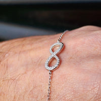 Solid 925 Sterling Silver & CZ Diamond Infinity Chain Bracelet