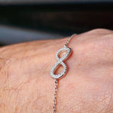 Solid 925 Sterling Silver & CZ Diamond Infinity Chain Bracelet