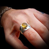 (V) 925 Sterling Silver & Natural Citrine Stone Handmade Cuff Ring