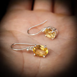 Solid 925 Sterling Silver Clawed Citrine Stone Hook Earrings
