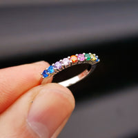 (J) Solid 925 Sterling Silver & Colored CZ Infinity Band Ring