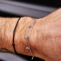 Solid 925 Sterling Silver & Colored Round CZ Chain Bracelet