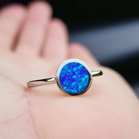 Solid 925 Sterling Silver & 8mm Created Opal Round Solitaire Ring