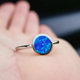 Solid 925 Sterling Silver & 8mm Created Opal Round Solitaire Ring