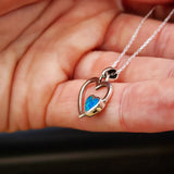 Solid 925 Sterling Silver & Created Blue Opal Double Heart Pendant Necklace