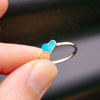 (O) Solid 925 Sterling Silver & Created Opal Heart Ring