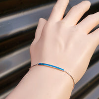 Solid 925 Sterling Silver & Created Opal Bar Chain Bracelet