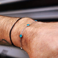 Solid 925 Sterling Silver & Created Opal Chain Bracelet