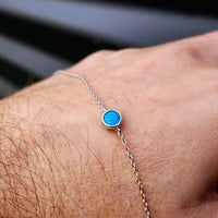 Solid 925 Sterling Silver & Created Opal 6mm Round Chain Bracelet