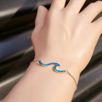 Solid 925 Sterling Silver & Created Opal Wave Chain Bracelet