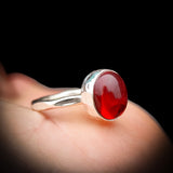 Rustic Handmade Solid 925 Sterling Silver & Natural Garnet Hammer Finish Ring