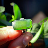 (R) Solid 925 Sterling Silver & Natural Greenstone Handmade Rectangle Ring