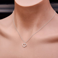 Solid 925 Sterling Silver & Half CZ Diamond Heart Pendant Necklace