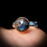 925 Sterling Silver & Natural Labradorite Faceted Round Handmade Ring