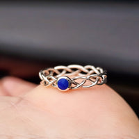 Solid 925 Oxidized Sterling Silver & Natural Lapis Lazuli Celtic Band Ring