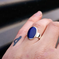 Solid 925 Sterling Silver & Natural Lapis Lazuli Oval Signet Ring