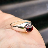 (Z) Solid 925 Sterling Silver & Natural Garnet Large Signet Ring