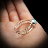 (Q) Solid 925 Sterling Silver & Natural Larimar Double Band Ring