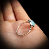 (Q) Solid 925 Sterling Silver & Natural Larimar Heart Ring