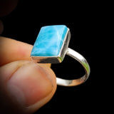 Solid 925 Sterling Silver & Natural Larimar Handmade Rectangle Ring