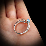 (Q) Solid 925 Sterling Silver & Natural Larimar Spiral Cage Ring