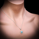 925 Sterling Silver & Natural Larimar Sun Pendant Necklace