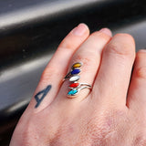 Solid 925 Sterling Silver & Natural Mixed Gemstone Leaf Ring