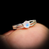 (R) Solid 925 Sterling Silver & Natural Moonstone Spiral Cage Ring