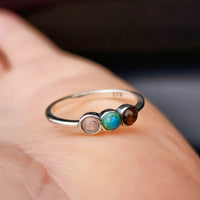 Solid 925 Sterling Silver & Moonstone, Turquoise, Tiger Eye Ring