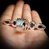 (Q) XL Solid Sterling Silver & Natural Labradorite Multi Setting Handmade Ring