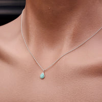 Solid 925 Sterling Silver & Natural Amazonite 7mm Pear Drop Necklace
