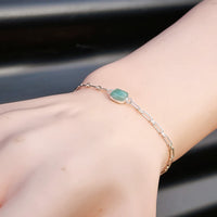 Solid 925 Sterling Silver & Natural Amazonite Rectangle Chain Bracelet