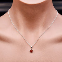 Solid 925 Sterling Silver & Natural Amber 8mm Round Pendant Necklace