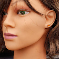 Solid 925 Sterling Silver & 9mm Natural Amber Daisey Stud Earrings