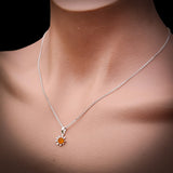 Solid 925 Sterling Silver & Natural Amber Daisey Pendant Necklace