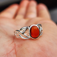 (R) Solid 925 Sterling Silver & Natural Oval Amber Celtic Ring