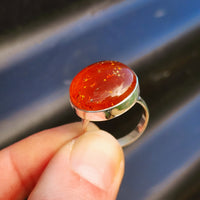 Solid 925 Sterling Silver & Natural Amber Round Solitaire Ring