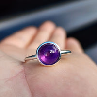 Solid 925 Sterling Silver & 10mm Natural Amethyst Round Signet Ring