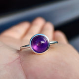 Solid 925 Sterling Silver & 10mm Natural Amethyst Round Signet Ring