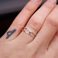 Solid 925 Sterling Silver & Natural Amethyst  Double Band Ring