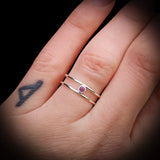Solid 925 Sterling Silver & Natural Amethyst  Double Band Ring