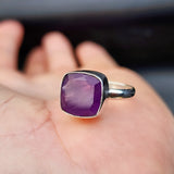 Solid 925 Sterling Silver & Natural Amethyst Square Handmade Ring