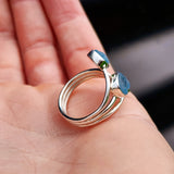 (Adjustable) Solid 925 Sterling Silver & Natural Aquamarine 3x Setting Ring