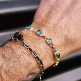 Solid 925 Sterling Silver & Natural Aquamarine Handmade Chain Bracelet
